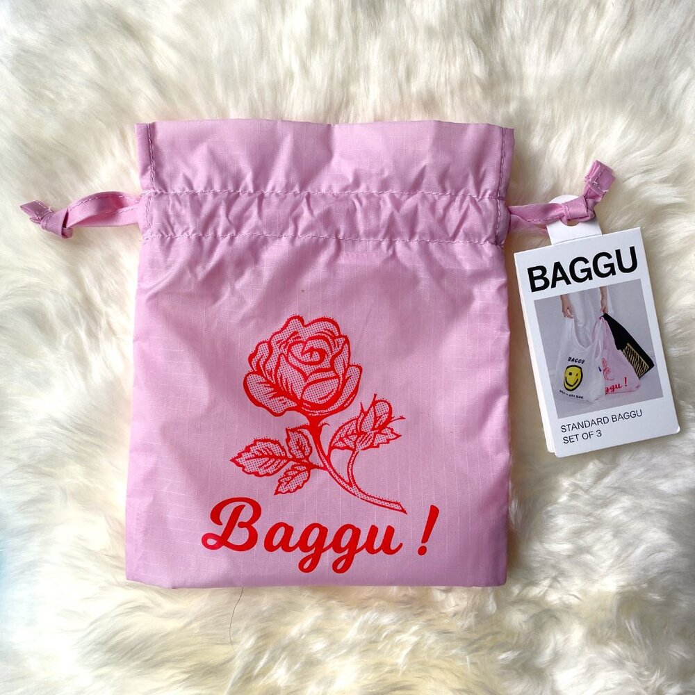NWT Baggu Drawstring Pouch - Red Rose